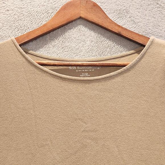 Soft Surroundings Womens Tan 3/4 Sleeve Moda Tunic Top Size XL Pockets Capsule - Picture 2 of 9